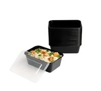 1ABOVE Secure Pack 50 x Microwave Black Plastic Food Takeaway Heavy Duty Containers with Clear Lids, Freezer & Dish Washer Safe (500ML)