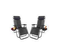 1Above Set Of 2 Folding Reclining Chairs Heavy Duty Textoline Zero Gravity Chairs Garden Outdoor Patio Sun Loungers Black