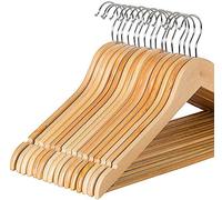 1ABOVE | Strong Brown Wooden | Made By Natural Wood and Non-Slip Trouser bar | Coat Hangers | Strong Shoulder Notches (Pack Of 20)