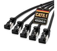 1aTTack CAT 8 LAN Cable 5x 0.25m 40Gbps Slim Network Cable Black | 1m 2m 3m 5m 10m, 5 and 10 value packs, RJ45, shielded Ethernet cable for gaming, modem, router, PC