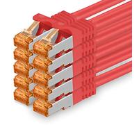 1aTTack.de 0.25 m - Cat.7 Network Cable Red - Pack of 10 Gigabit Ethernet LAN Cable 10000 Mbit S Patch Cable Cat7 Cable S FTP PIMF Shielding LSZH Cat.7 Raw Cable RJ45 Connector Cat 6a - 10 x 0.25 m