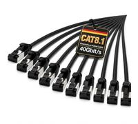 1aTTack.de 0.25m Cat 8.1 Lan Cable Network Cable (Pack of 10) Cat 8 Ethernet Cable with RJ45 Connector Slim and Thin with 40 Gbps Transfer Rate Black 0.25 Meter