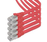 1aTTack.de 0.25m - red - 5 pieces CAT.7 Gigabit Ethernet LAN ribbon ribbon cable (RJ45) network cable raw cable (10Gbit/s) installation cable flat slim compatible with Cat.5 - Cat.5e - Cat.6