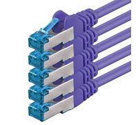1aTTack.de 0.5 m - CAT6a - network cable purple - pack of 5 CAT 6 A patch cable 10000 Mbit s SFTP PIMF 500 MHz compatible with CAT5 CAT6 CAT7 DSL Internet Switch Router
