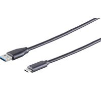 1aTTack.de 1 x USB-A Adapter Cable, USB-C, 3.0, Black, 1 m - With this standard USB cable, you can connect an external hard drive to your PC for example