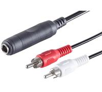 1aTTack.de 1x 0.2m - Black 6.3mm stereo jack socket to 2 RCA plugs adapter cable Ideal for audio and video connections