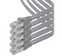 1aTTack.de 2m - gray - 5 pieces CAT.7 Gigabit Ethernet LAN ribbon ribbon cable (RJ45) network cable raw cable (10Gbit/s) installation cable flat slim compatible with Cat.5 - Cat.5e - Cat.6
