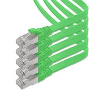 1aTTack.de 2m - green - 5 pieces CAT.7 Gigabit Ethernet LAN ribbon ribbon cable (RJ45) network cable raw cable (10Gbit/s) installation cable flat slim compatible with Cat.5 - Cat.5e - Cat.6
