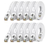 1aTTack.de 2m - white - 10 pieces CAT.7 Gigabit Ethernet LAN ribbon ribbon cable (RJ45) network cable raw cable (10Gbit/s) installation cable flat slim compatible with Cat.5 - Cat.5e - Cat.6