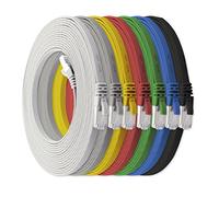 1aTTack.de 3.0 m - 7 colors - 7 pieces Cat7 flat cable network cable Cat 7 raw cable Gigabit Lan (10Gbit/s) ribbon cable installation cable patch cable flat slim Rj 45 plug Cat6a
