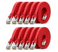 1aTTack.de 5m - red - 10 pieces CAT.7 Gigabit Ethernet LAN ribbon ribbon cable (RJ45) network cable raw cable (10Gbit/s) installation cable flat slim compatible with Cat.5 - Cat.5e - Cat.6