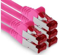1aTTack.de - 5x 0.5m CAT6 patch cable S/FTP PIMF shielding CAT.6 RJ45 network cable Ethernet cable DSL LAN router switch modem patch panel - magenta - 5 pieces