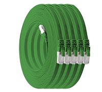 1aTTack.de 7.5 m - green - pack of 5 Cat7 flat cable network cable Cat 7 raw cable Gigabit Lan (10Gbit/s) ribbon cable installation cable patch cable flat slim Rj 45 plug Cat6a