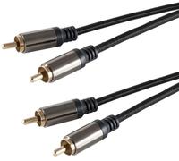 1aTTack.de BlackCotton Stereo RCA Cable 2 RCA Male to 2 RCA Male Textile Sheath Gold-Plated Metal Connectors Double Shielded for HiFi Home Cinema TV 1 x 1 m