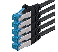 1aTTack.de CAT6 Gigabit LAN Cable - 5x 0.25m 1000 Mbit/s - RJ45 black | 1m 2m 3m 5m 10m, high-speed RJ45, shielded Ethernet cable for gaming, modem, router, PC and switch