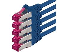 1aTTack.de Cat6a CAT6 5x 0.25m LAN Network Cable SFTP PIMF 10Gb/s - blue | GHMT-certified Ethernet patch cable, LSZH, for router, modem, switch, PC and console, with RJ45 connectors