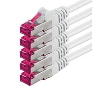 1aTTack.de Cat6a CAT6 5x 0.25m LAN Network Cable SFTP PIMF 10Gb/s - white | GHMT-certified Ethernet patch cable, LSZH, for router, modem, switch, PC and console, with RJ45 connectors