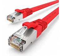 1aTTack.de CAT7 LAN Cable 1x 10m flexible Network Cable 10 Gbit/s - red | Flat Cat.7 Ethernet patch cable, flat Gigabit cable for internet, switch, router, modem and patch panel