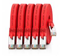 1aTTack.de CAT7 LAN Cable 5x 5m flexible Network Cable 10 Gbit/s - red | Flat Cat.7 Ethernet patch cable, flat Gigabit cable for internet, switch, router, modem and patch panel