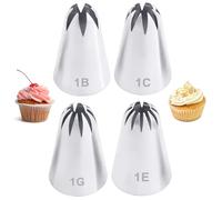 1B 1C 1E 1G Drop Flower Piping Tips,Extra Large Star Piping Nozzles Set for Shell,Swirl,Rosette,Cake & Cupcake Decorating,Closed Star,4 Pcs