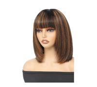 1B/30 Highlight Bob Wig Human Hair with Bangs | Short Straight Glueless Wear and Go Wigs for Women 180 Density(10 inch)