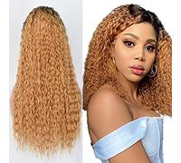 1B27 Human Hair Wig Ombre Tow Tone Brazilian Remy Hair Glueless Wig Kinky Curly Wave Wig Wet and Wavy Hair Wig Top Swiss Lace with Baby Hair Wig 16 Inches