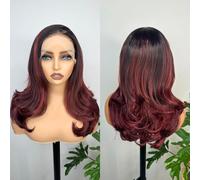 1B99J Synthetic Lace Front Wig Red 18 Inch Wavy Lace Front Wig 13x6 Glueless Front Wig with Dark Roots Red Wigs for Women