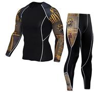 1Bests Mens Athletics Sports Compression Tight Clothing Long Sleeve 3D Printed Running Quick Dry Sportswear Sets (L, Yellow)