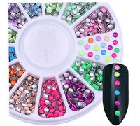 1box 12 Color Steels Beads Studs for Nails Metal Decoration Neon Round Stud Uv Gel Nail Art Wheel Design 2mm