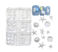 1Box / 36pcs Shimmering Pearls White Resin Nails Charms Starfishes and Shell Decorations for Wedding Holiday Party Pearls White Nails Art Decorations