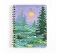 1Canoe2 Spiral Notebook with Scenic Mountain Landscape Design, 120 Lined Pages, 7" x 9", Rounded Corners, Nature Theme (Twilight Garden)