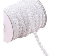 1cm Wide Connection Imitation Pearl DIY Beaded Jewelry Hair Decoration Clothing Fine Tulle Lace with Beads and Stones Fabric,1 Yard White