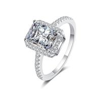 1ct/2ct Radiant Cut Moissanite Rings for Women - D Color VVS1 Clarity Lab Created Moissanite Wedding Rings for Women 14K White Gold Plated(11, 2 CT)