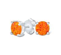 1CT Lab Created Iridescent Orange Fire Opal Round Solitaire Stud Earrings For Women Teen .925 Sterling Silver October Birthstone 6MM 4 Prong Basket Set