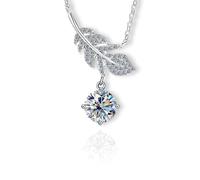 1ct Moissanite Feather Necklace, 925 Sterling Silver Plated with Platinum, 39+4cm Extension Chain, Gift for Your Wife, Girlfriend, Mother or Best Friend on Birthdays, Anniversaries