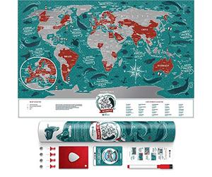 1DEA.me Small Scratch Off Travel World Map - Premium Edition - 23.6" x 15.8" - Rewritable Places I’ve Been Travel Map - US States Outlined - Made From Flexible Plastic to Last Longer (MW)