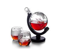 (1Decanter 2Cups) 1 Set, Wine Glass Set, Whiskey Decanter Globe Set With 2 Etched Wine Glass & Oval Solid Wood Tray Vodka Decanter, Excellent Party Wine Set