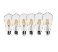 1fortunate Lights, Pack of 6, LED Filament Lamp E27 AC220V ST64 4W/6W/8W Retro Light Bulb 2700K/2200K(Transparent 2700K,4W)