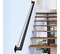 1ft-20ft Black Iron Square Tube Staircase Handrails, Industrial Non-Slip Wrought Iron Balustrade Banister Stair Foot Railing with Wall Mount Supports for Indoor Outdoor D,11ft