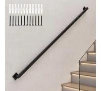 1FT - 20FT Metal Stair Railing, Non-Slip Hand Rails for Indoor Stairs, 120cm 1.5m 180cm 2.4m 300cm 4.5m Square Pipe Stair Handrail, Wall Mount Safety Grab Rail Complete Kit(16ft/4.8m)