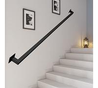 1ft-20ft Staircase Handrail with Wall Mount Support Industrial Loft Square Pipe Banister Metal Galvanized Steel Grab Bar Hand Railing Indoor Outdoor Deck Hand Rail, Matte,Black 16
