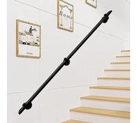 1ft-20ft Stairs Handrail Indoors Outdoors Steps Railings Metal Wrought Iron Staircase Banister Bathroom Corridor Support Rod with Wall Brackets, Black(13.1 FT)