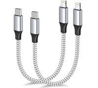 1ft USB C to Lightning Cable Short, 2 Pack PD USB C iPhone Charger Cable MFi Certified, 12 inch Fast Charging Type C to Lightning Cord Nylon Braided for iPhone 14/13/12/11Pro/X/XR/XS/8/7/6s/Plus/iPad