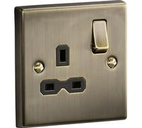 Knightsbridge CS7AB Square Edge 13A 1G DP Switched Socket - Antique Brass + Black Insert