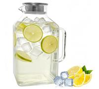1Gallon Square Glass Pitcher Heat Resistant Borosilicate Glass Carafe with Lid for Hot/Cold Drink Large Leak Proof Water Carafe for Fridge, Iced Tea Coffee Juice Beverage