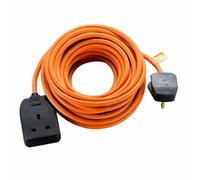 Masterplug One Socket Single Outdoor Extension Lead, 10 Metre Cable, Cable Tidy, Unswitched, Heavy Duty, Rewireable, 1-Way Plug Extension Cable, Orange, 13A, 1G, 10m, BOG10O