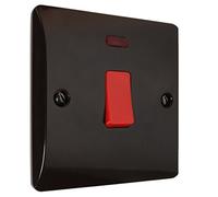 1Gang 45Amp Dual Pole Switch with Neon Indicator in Vintage Period Style Bakelite Dark Brown Part of the eXalt V1.0 Brand Standard UK DP 1-Gang 45 Amp DP