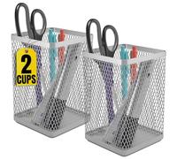 1InTheHome Big Tall Pencil Cup, Silver Wire Mesh ''2 Pack''
