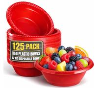 1InTheHome Red Plastic Bowls 12 Oz, Disposable Party Bowls - Red Soup Bowls (Pack of 125)