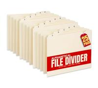 1InTheOffice Alphabetical File Organizer, File Cabinet Dividers, A-Z Tab Divider, Letter Size, 1/5 Cut, Manila, 25 Pack